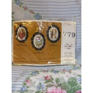 Vintage The Creative Circle 779 Cross Stitch Kit Initial Brooch NIP Sealed